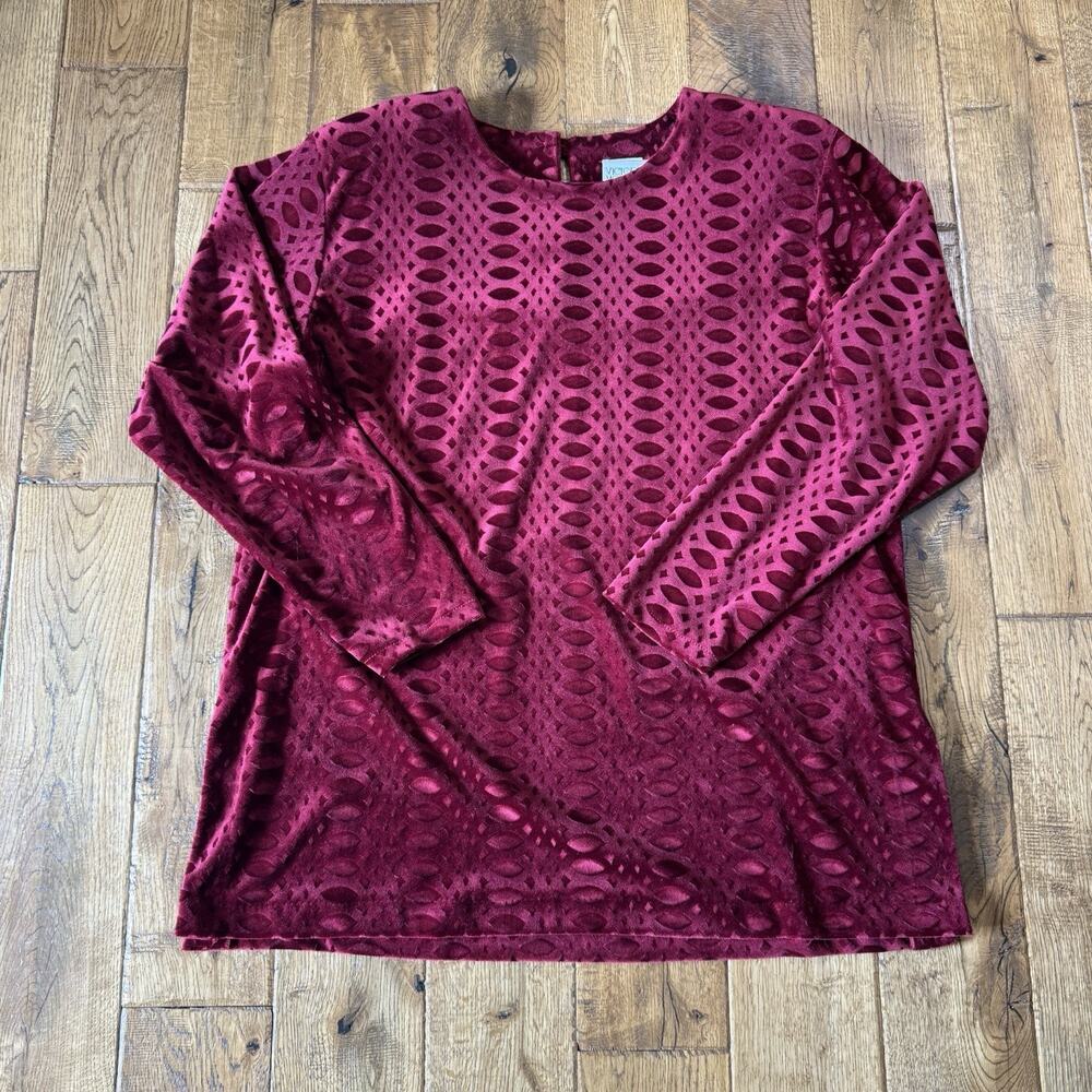 VINTAGE Victoria Morgan Womens Plus Sz 16 Burgundy Velour Blouse & Skirt Set - Picture 6 of 11